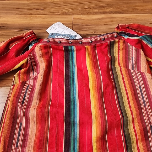 Silverado Western Rese Serape Shirt Red Multicolored Striped Off Shoulder Size S - Picture 11 of 16